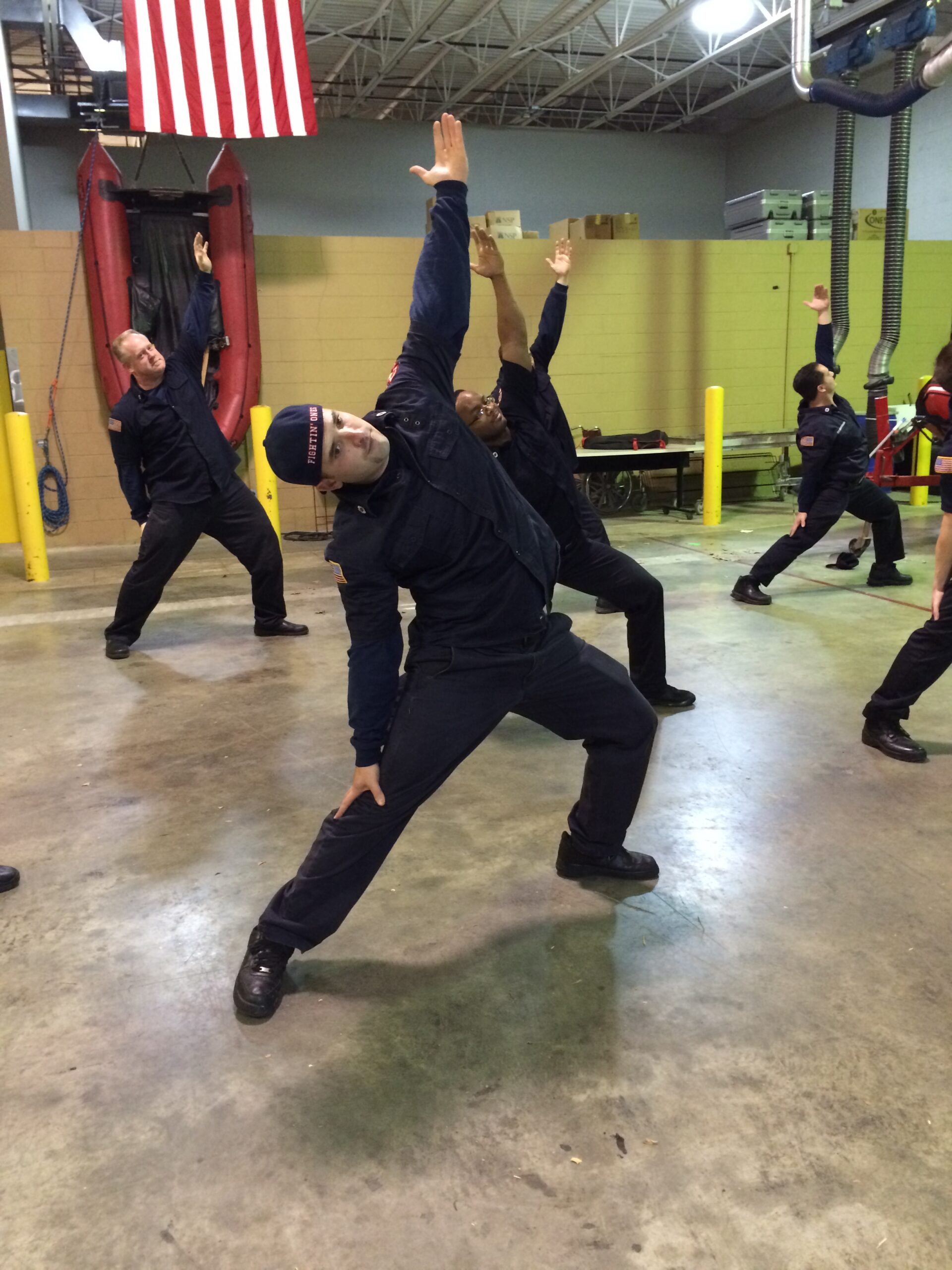 Newark firefighters doing yoga
